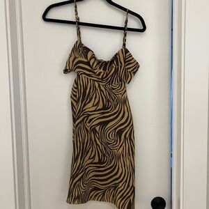 Zebra Print Mini Dress in Tan and Brown